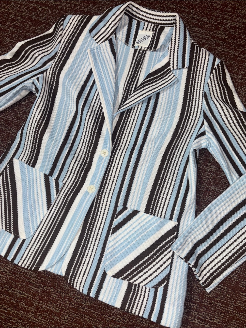 Vintage blazer 1979’s striped knit polyester stretch 2 button jacket size 14